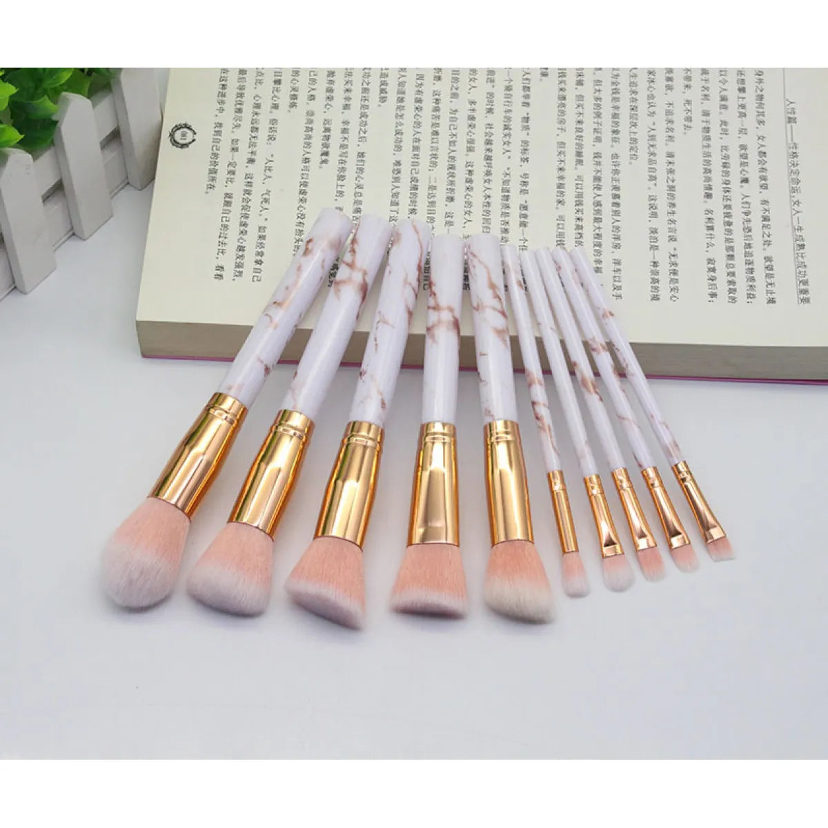 15 Marbled Design Makeup Brushes Set